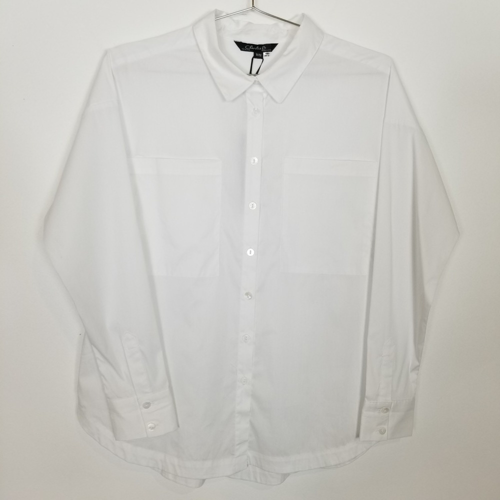 Charlie B Women‎ Stretch Button Up Long Sleeve Shirt Sz M White Career Casual